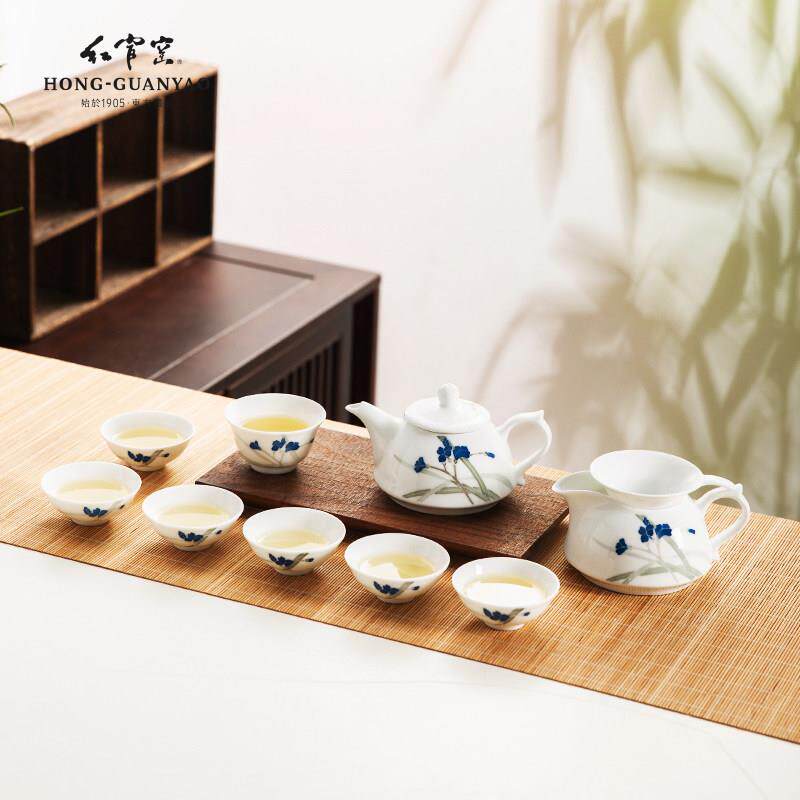 红官窑新功夫茶具家用陶瓷茶壶茶杯醴陵釉下彩礼盒兰谷香
