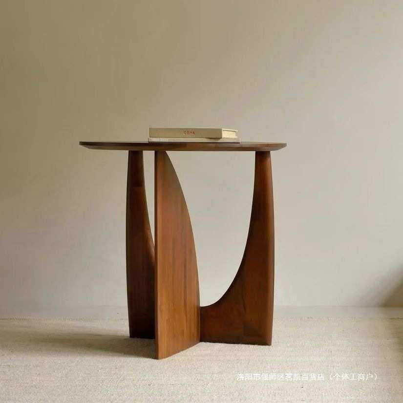 北欧实木边几沙发茶几角几客厅圆形小户型家用黑胡桃木色木质圆桌,住宅家具,懒人沙发,淘宝优惠券,粉丝福利购,淘宝优惠卷