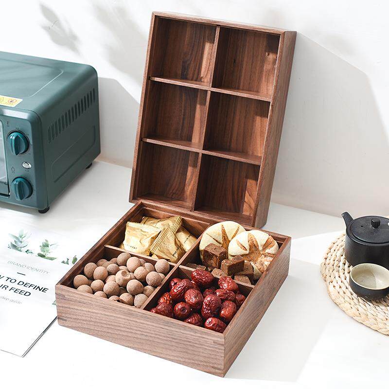实木黑胡桃干果盒分格干果盘木质收纳盒果盒婚庆木盒家居新中式