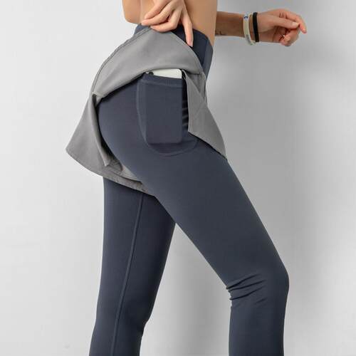 Pocket fitness pants, women's high waisted elastic tight