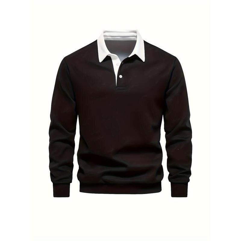 F 37830 Men's Polo Collar Long Sleeve Shirt 翻领长袖上衣 - 实物图