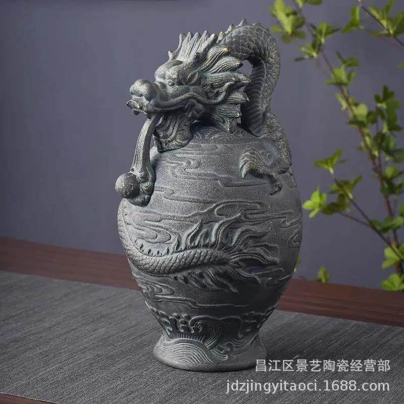 仿古龙仿青铜陶瓷酒瓶 5斤装家用酒缸工艺摆件酒壶密封酒坛子