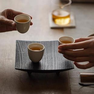 侘寂风整木实木茶托盘干泡台果盘茶点盘 白蜡木炭烧壶承日式