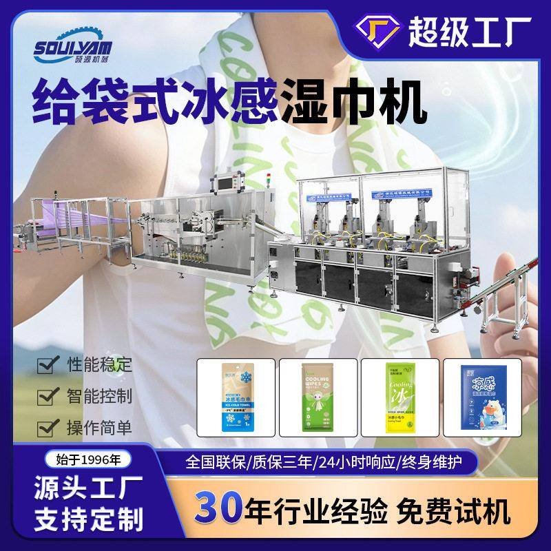 硕源全自动速给袋式湿巾包装机便携式运动擦汗凉感降温清凉湿巾