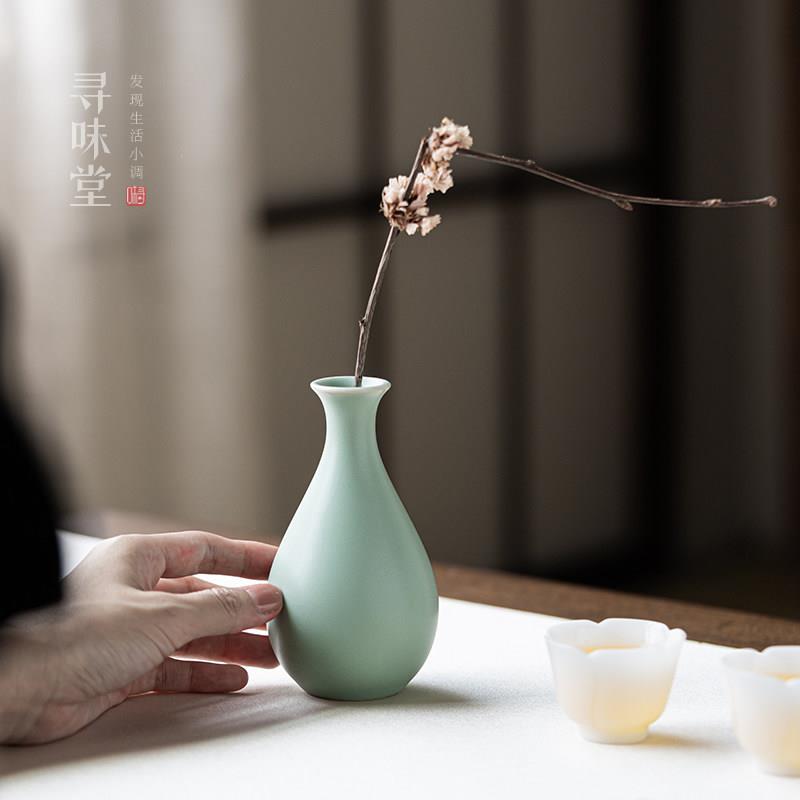 天青汝窑玉净瓶小花器|覆古汝瓷花插小花瓶陶瓷茶桌摆件居家装饰