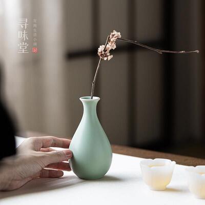 天青汝窑玉净瓶小花器｜覆古汝瓷花插小花瓶陶瓷茶桌摆件居家装饰
