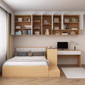 小户型箱床台阶转高REG字书桌一体卧室榻角榻米床带写桌吊柜组合