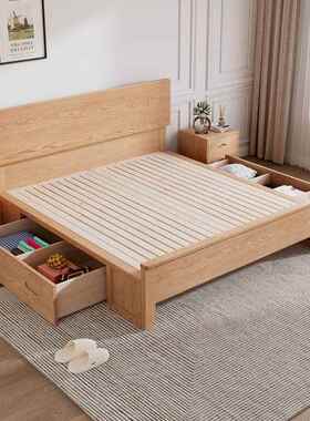 白木实木RNS床蜡1木.8米主卧双人床婚床1.2米1.35米.5m简1约舒适