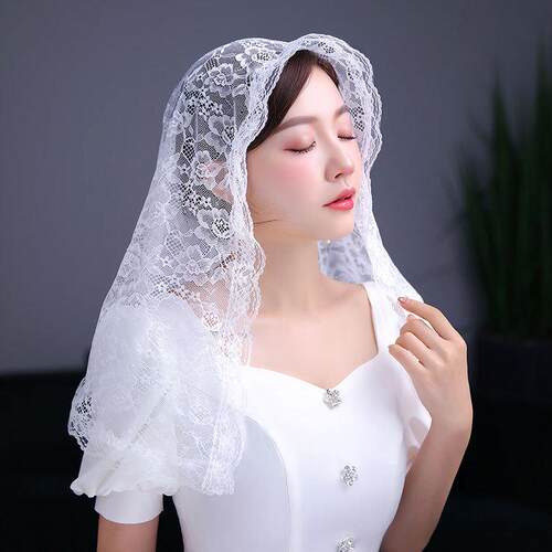 Lace lace headscarf, Mass prayer headdress, short veil,