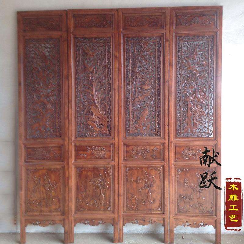 厂家东阳木雕仿古四季花鸟屏风经典工艺品可制定樟木