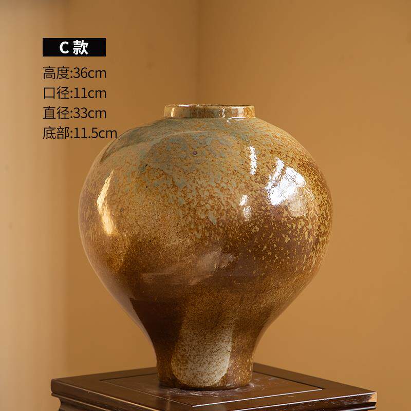 高档新中覆古粗陶件花瓶侘寂民风宿酒店插花陶瓷摆居家装式饰品老