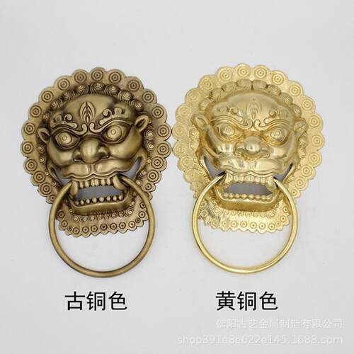 新款直销黄铜兽头门环木门麒麟头把手狮子头拉环大门虎头拉手新中