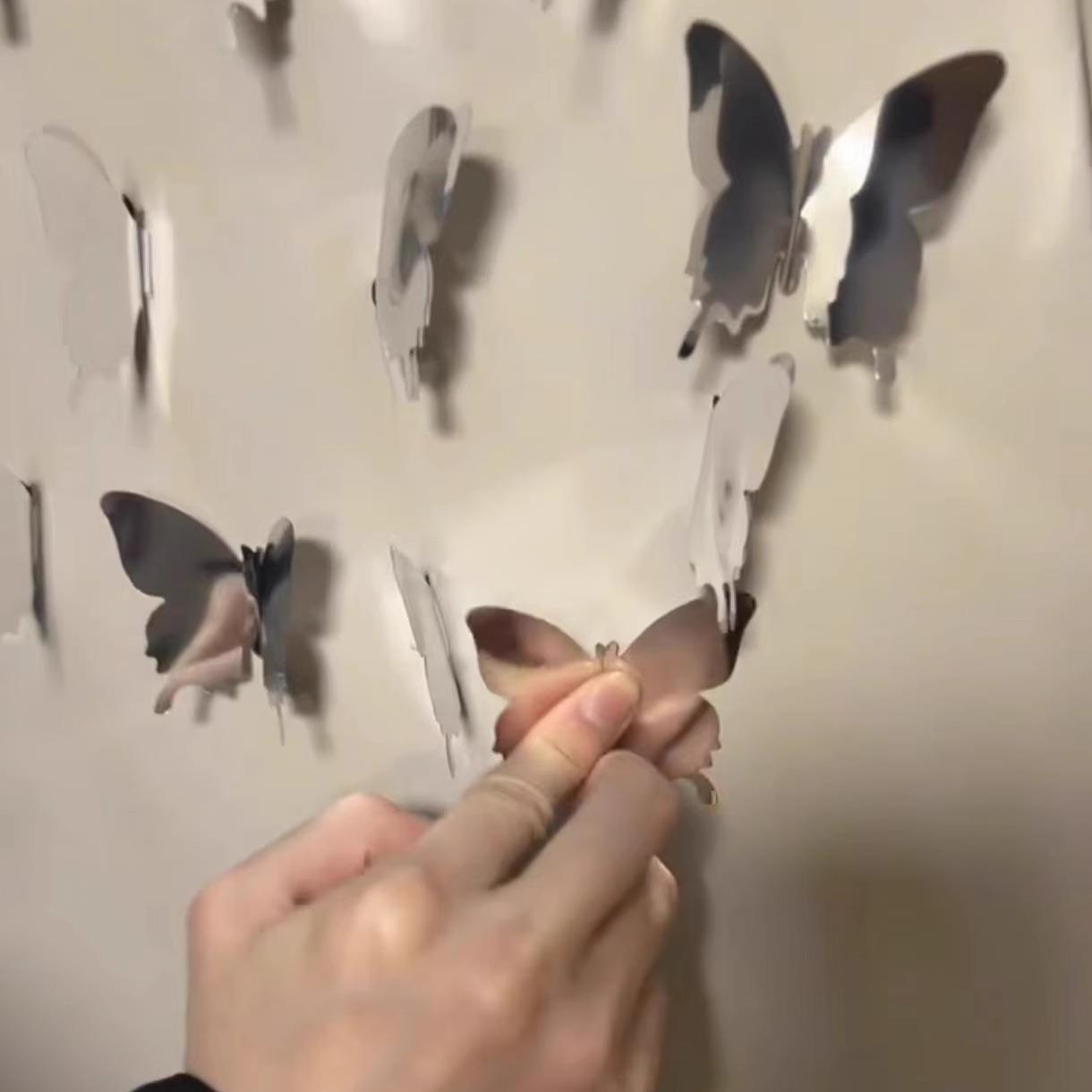 光影蝴蝶墙3D立体PET墙贴镜面氛围感家居装饰卧室客厅婚庆节日DIY