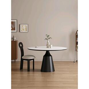 岩板圆桌意式 现代简约圆形餐桌纯黑小户型家用高端休闲桌吃饭饭桌