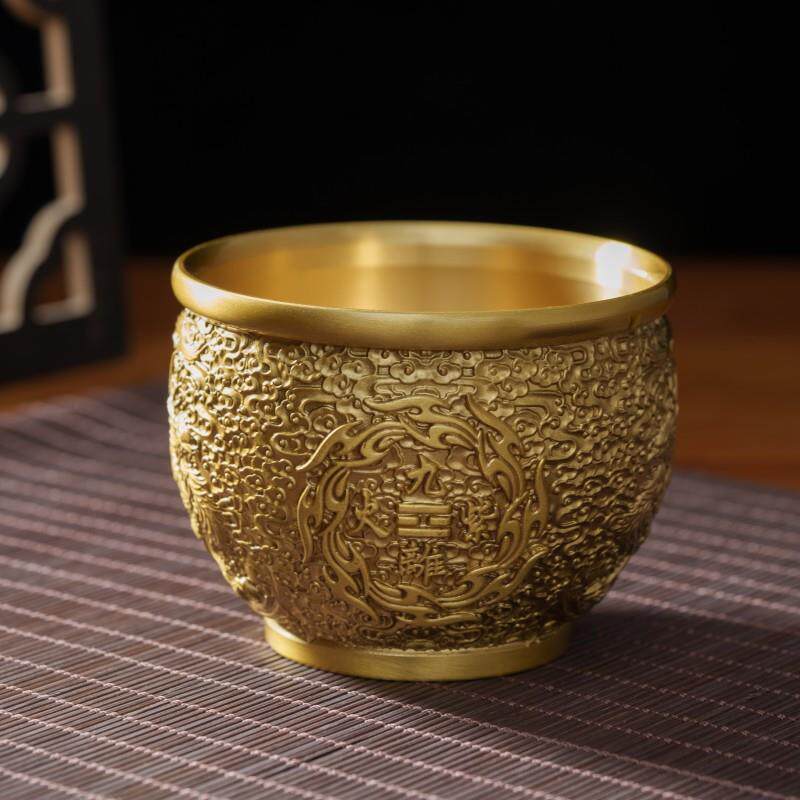 中式聚宝盆招米九紫离火缸财进宝精雕浮雕摆件金属工艺品黄铜