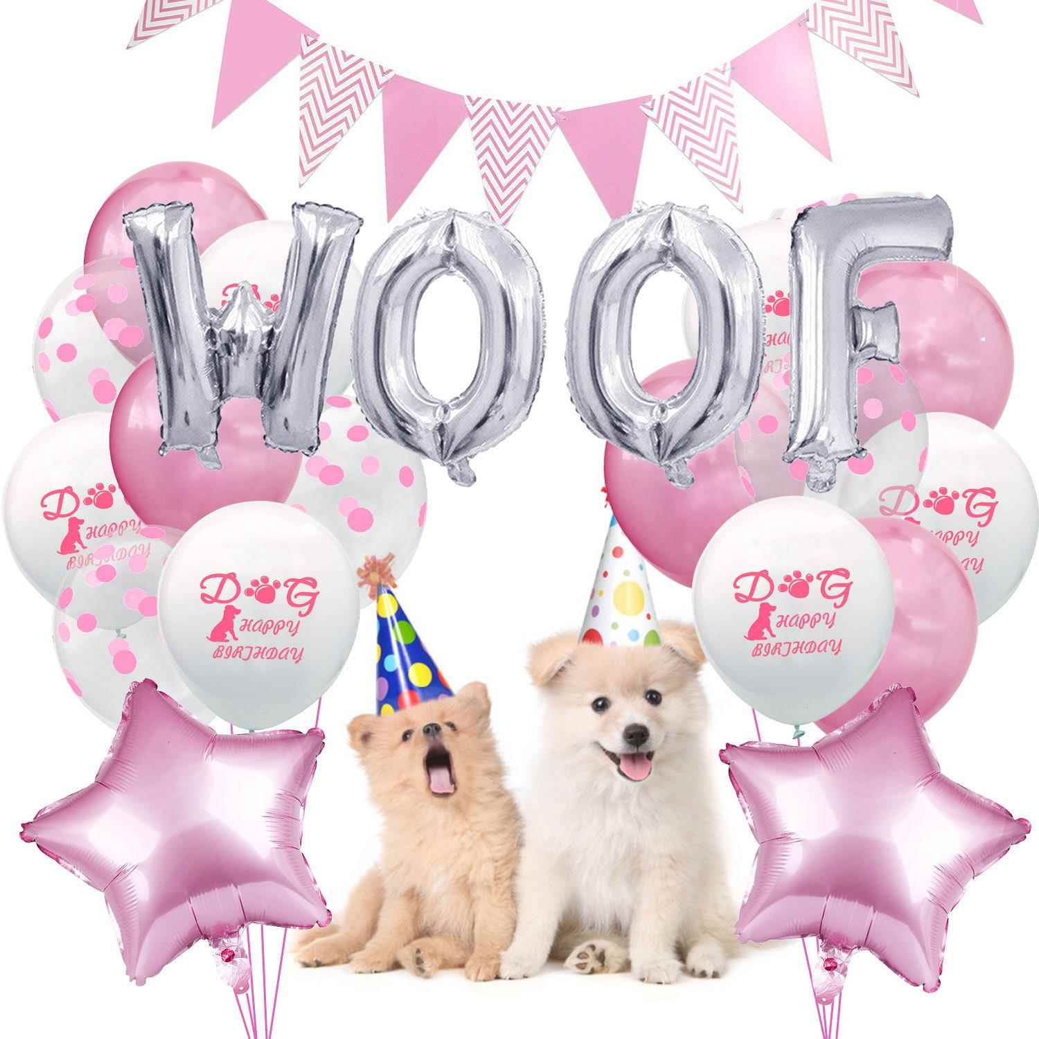 金色银色WOOF字母气球组合粉色蓝色宠物狗生日主题铝箔气球装饰