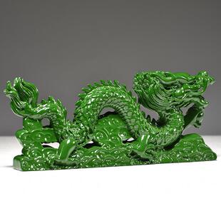 绿色木725质龙摆件木刻青龙木制实雕蛟龙缺飞角补角客厅家居装饰