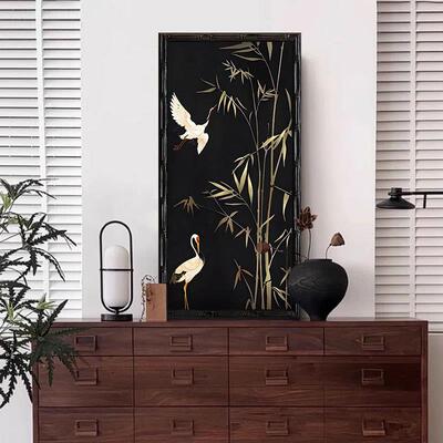 鼎川中古风客厅玄关装饰画节节高升竹子仙鹤挂画复古书房走廊壁画