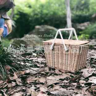 北欧ins网红藤条编织小提篮宝宝户外出游野餐篮收纳篮拍照道具