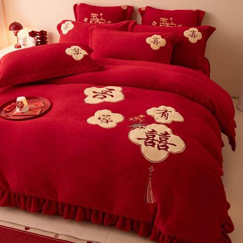 冬季结婚被子全套一整套新婚四件套带被芯枕芯七件套婚房喜被陪嫁