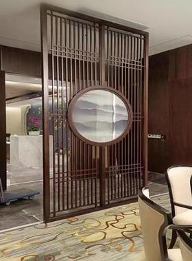 东阳木雕定制实木格栅屏风入户背景墙卧室新中式玄关隔断镂空花格
