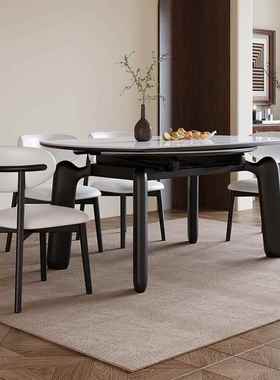 餐奶风实木岩板桌椅组合方圆两用小户型油4-人可78318折叠8实木家