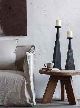 黑色高款做旧可复木烛台实木蜡烛架ZTJ古家居摆件混