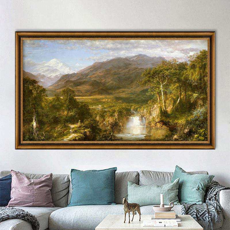 纯手绘风景油画酒店客厅山水挂画新中式壁画办公室招财装饰画