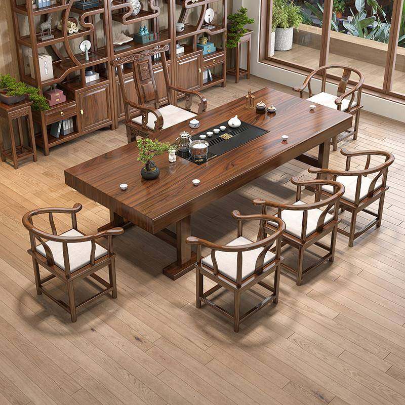 大板茶桌椅组合一桌五椅新中式原木功夫茶台办公室实木茶几喝茶桌,住宅家具,家用茶台/茶桌,淘宝优惠券,粉丝福利购,淘宝优惠卷
