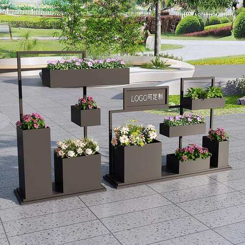 不锈钢花箱户外种植箱隔断围栏组合铁艺长方形售楼部餐厅造景花槽