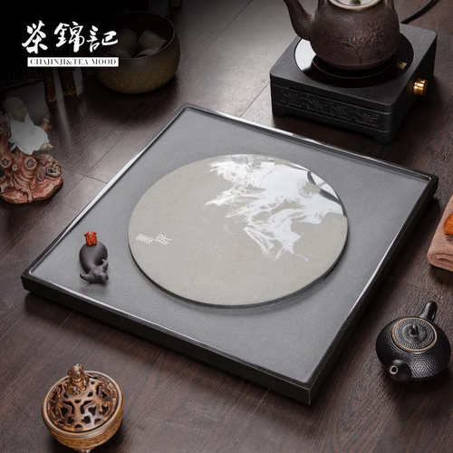 26X8乌金石茶盘家用整块天然石茶具托盘现代简约正方形干泡茶台