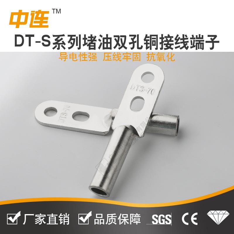 中连DT-S双孔铜鼻子70/95/120/240/400紫铜堵油镀锡电缆接线端子