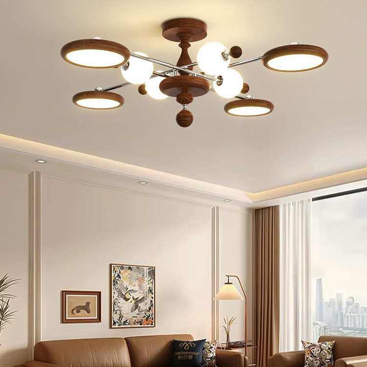 中古侘寂风飞盘客厅主灯胡桃木色复古大气吸顶灯设计感餐厅卧室灯,家装灯饰光源,智能吸顶灯,淘宝优惠券,粉丝福利购,淘宝优惠卷