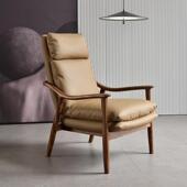 高档黑胡木实木休桃闲椅简约客现代厅懒靠背牛皮沙发椅阳台单人躺