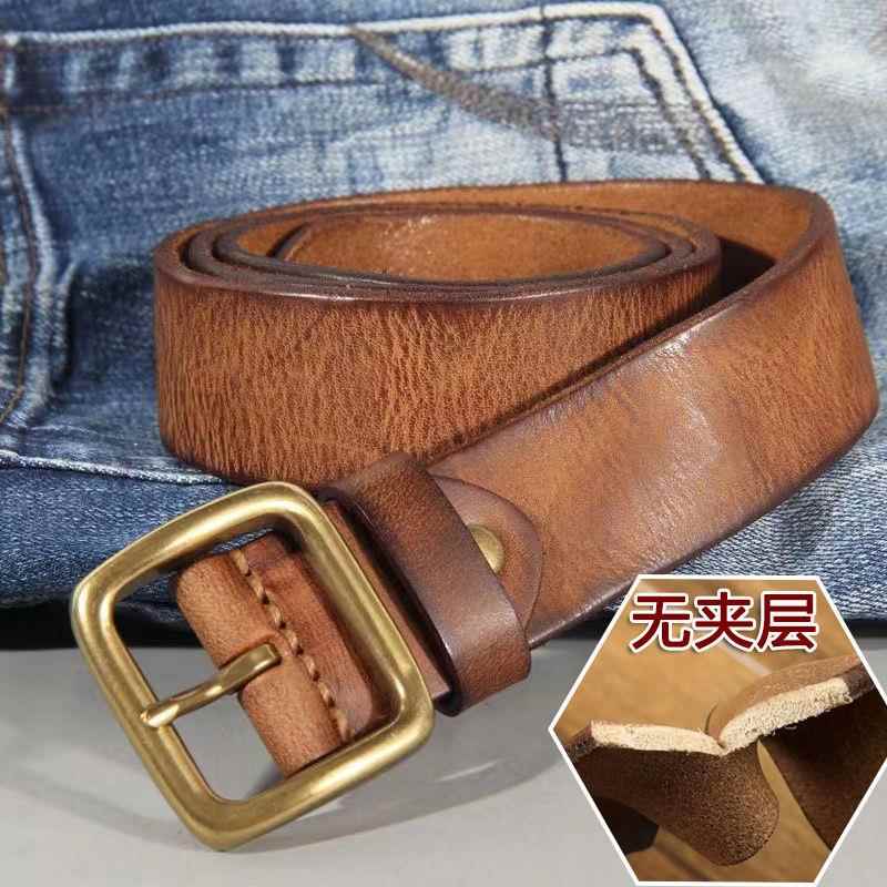 男士皮带结实耐用真皮美式复古皮带头层牛皮手工腰带休闲百搭裤带