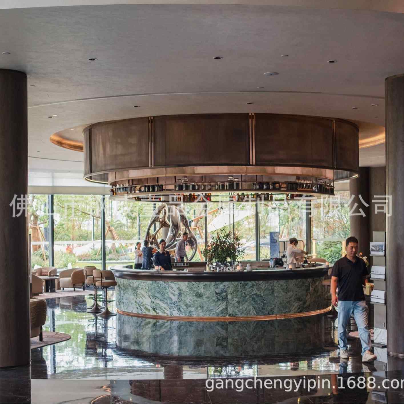 不锈钢现酒吧吧台大前台新中式厅客厅代简约组合用金022属家中式