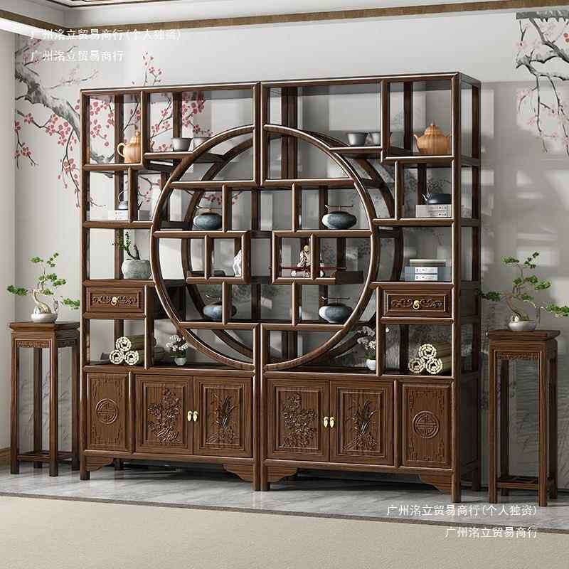 古架茶具断架玄关展示柜实木多ZQI阁新中式屏风隔宝博客厅茶室置