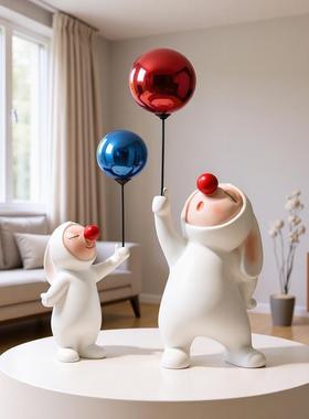 高档创意气球兔子摆件动物客厅桌面高级感玄关橱窗家居房间装饰品