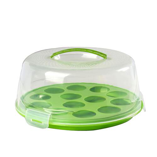 PP Round Handheld Cake Box, Reusable Plastic with Base Suppo