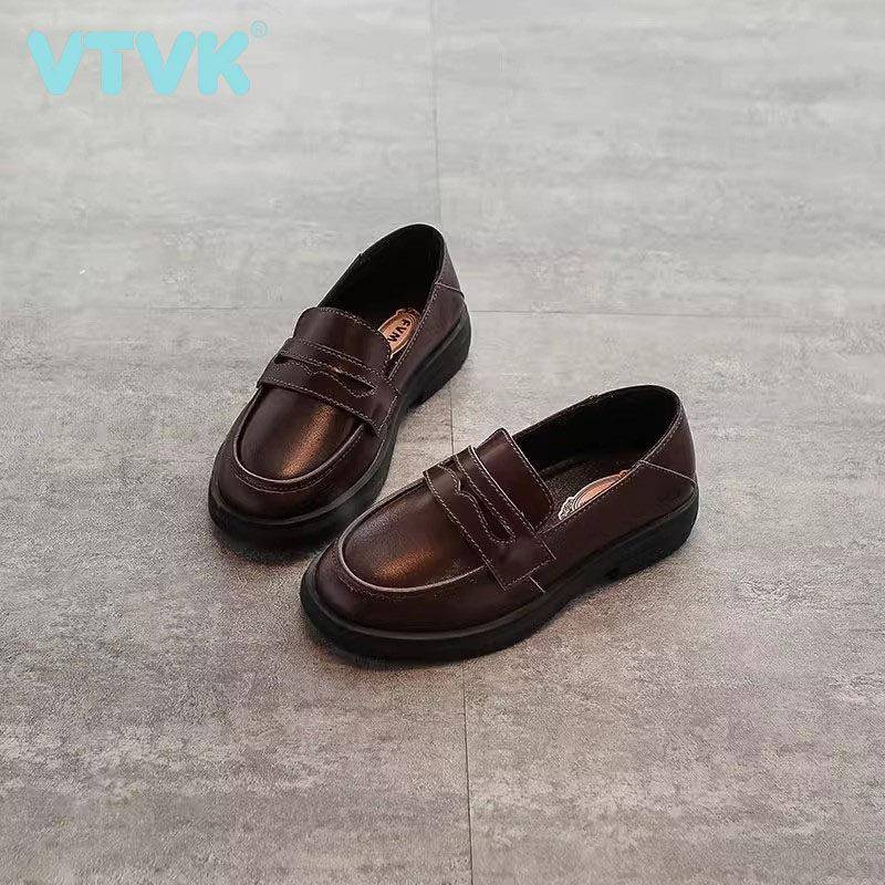 VTVK儿童乐福鞋 女童软底皮鞋 2025新款童鞋 牛二层皮公主鞋 英伦