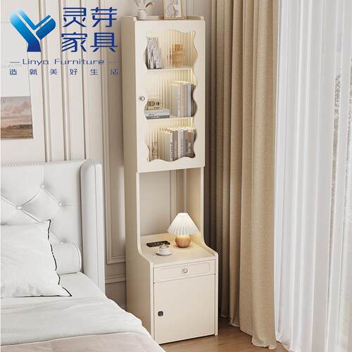 奶风油床头柜代现简约家用卧床边柜书架收纳柜室SZT0032储物柜床