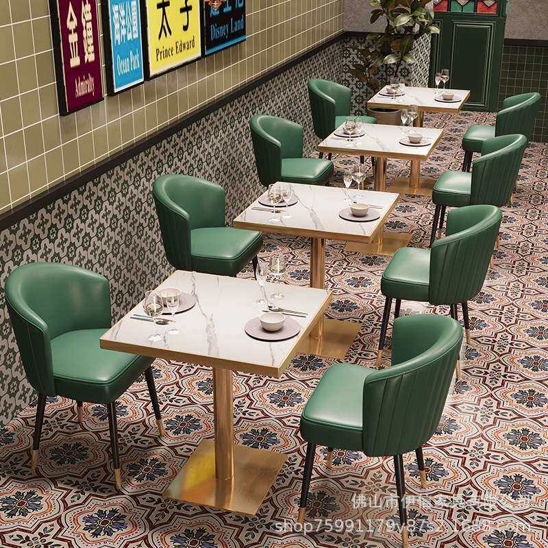 港风港式茶餐厅桌椅组合餐饮店餐桌餐椅东南亚餐厅岩板方东南亚风