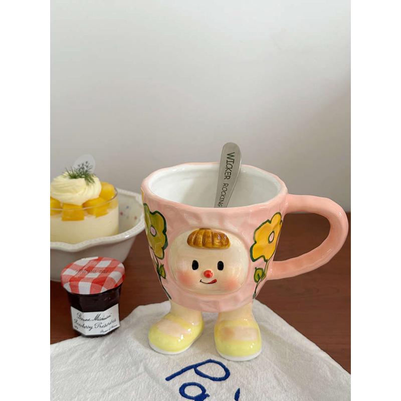 釉下彩创意搞怪杯可爱屁桃女孩马克杯陶瓷咖啡杯牛奶杯子生日礼物