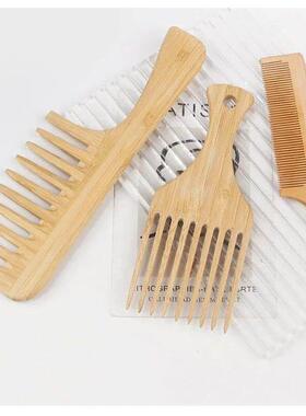 1Pc Natural Bamboo Wooden Hair Comb Anti-Static Afro Fork Co