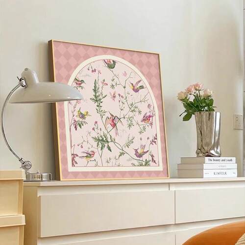 中古风花鸟桌摆画新中式餐厅装饰画创意卧室床头挂画复古客厅壁画