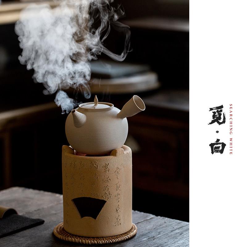 觅白纯手工白泥砂铫煮水壶 玉书煨侧把围炉煮茶炭炉