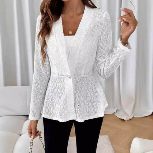 Women's cardigan lace jacket with hollowed out design for