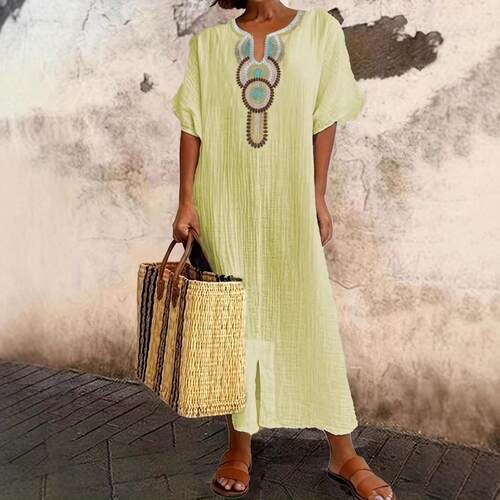 Cotton and linen split dress available in a large number