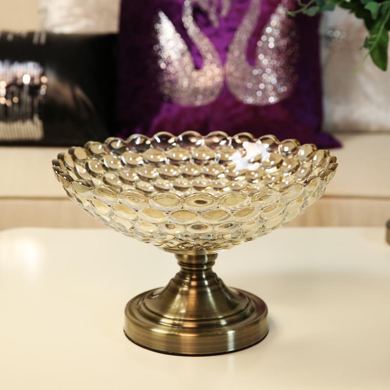 高档欧式餐茶几饰摆件玻璃水果盘美式创意装奢家用客厅华干果盆桌