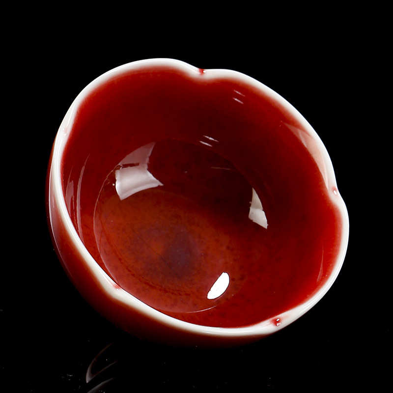 大号郎红釉异形盖碗茶杯家用红色陶瓷主人杯窑变禅定茶杯品茗杯